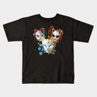 Demon Cat Mask Girl Kids T-Shirt